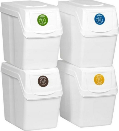 Set me kosha të mbeturinave Prosperplast (CEN-73067), 4 x 20 l, i bardhë 