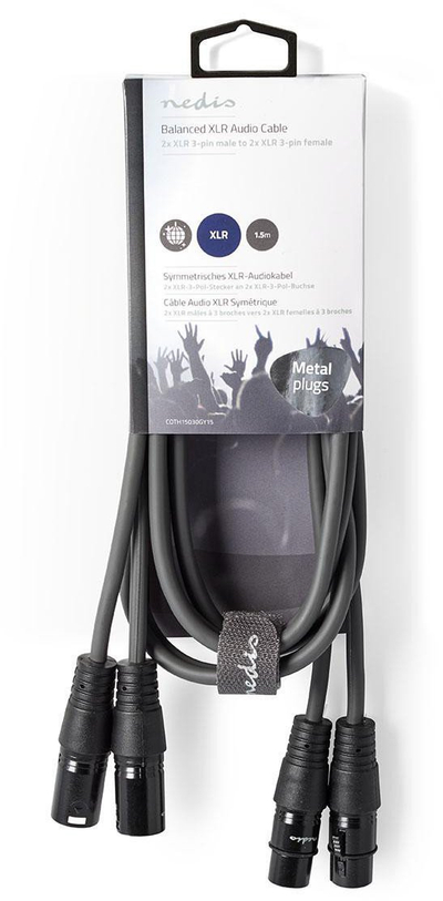Аудио кабел XLR Sweex OnStage, 2x XLR 3-пин машки во 2x XLR 3-пин женски, 1.5 m, темно сив