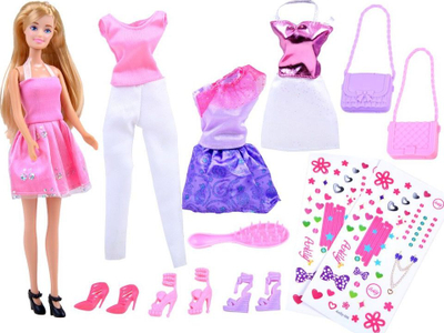 Kukull Anlily Fashion DIY, 30cm, set me rroba dhe ngjitëse, rozë