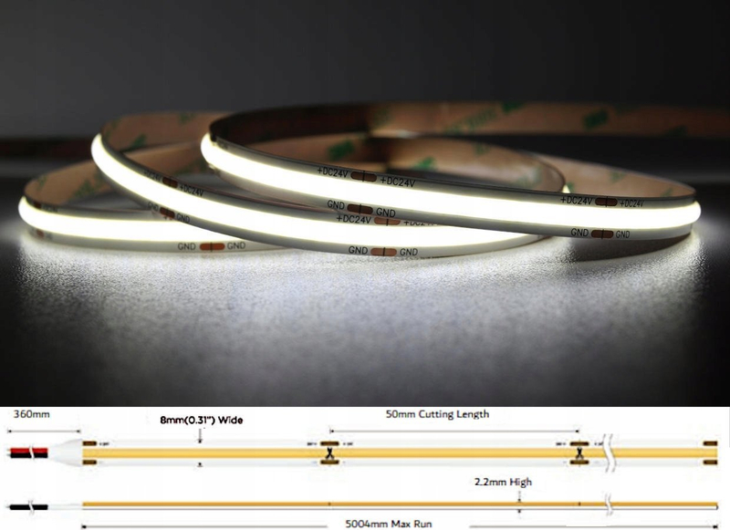 Shirit LED MW Lighting LED COB 24V, 8W m, 5m, 6500K i bardhë i ftohtë