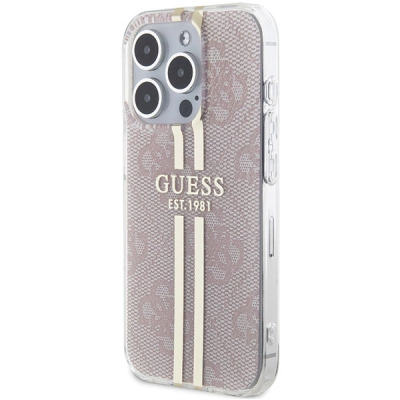 Guaskë telefoni Guess IML 4G Gold Stripe për iPhone 15 Pro, TPU PC, rozë