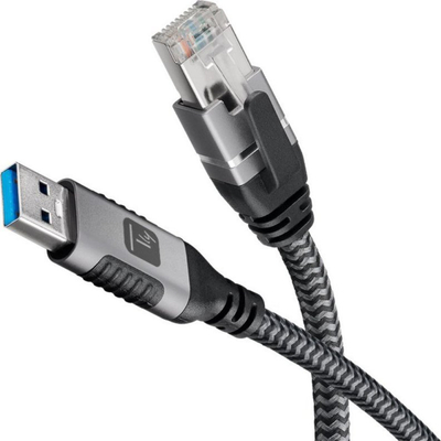 Kabllo rrjeti Techly USB 3.2 Type A në Ethernet RJ45, CAT6, 1000 Mbit/s, 3m, argjendtë me të zezë