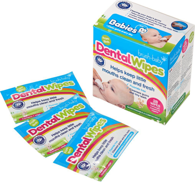 Peceta dentare Brushbaby Wipes with Xylitol, 28 copë, për foshnja