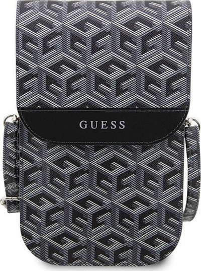 Çantë crossbody Guess GCube Stripe, lëkurë ekologjike, me rrip që rregullohet, e zezë