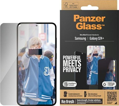 Заштитно стакло PanzerGlass Privacy за Samsung Galaxy S24 Plus, Ultra Wide Fit, со EasyAligner, транспарентно