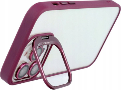 Mbështjellës telefoni Bracket Case për iPhone 15 Pro, me këmbë mbajtëse, pjesa mbrapa transparente, vjollcë e errët