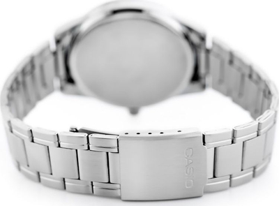 Orë burrash Casio MTPV005D-1B, analoge quartz, çelik inox, me faqe të zezë