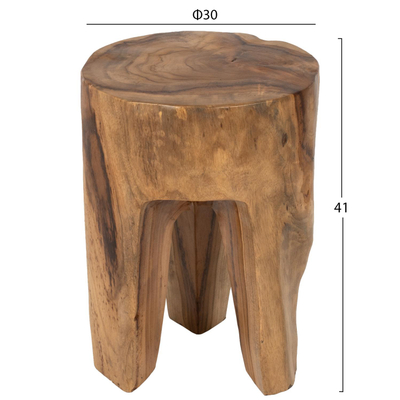 Stol 3-këmbësh druri teak natyral Φ30×40 cm (HM9349)