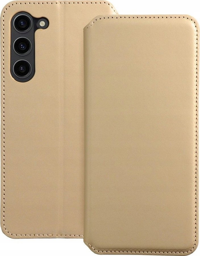 Kabullë telefoni Dual Pocket për Samsung S24, lëkurë ekologjike, me magnet, ngjyrë gold