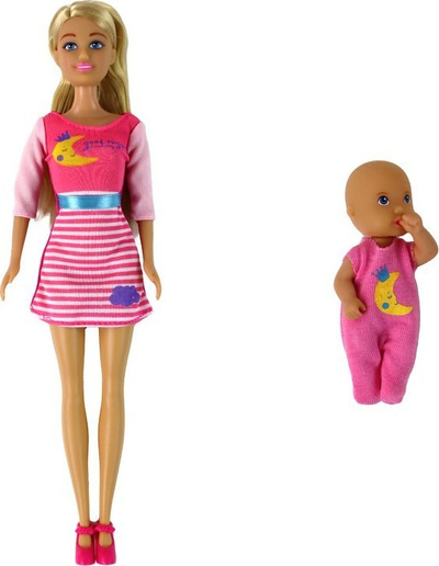 Set kukullash Anlily mami me bebe, me djep, rozë