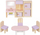 Set mobiljesh druri për kukulla Wooden Doll Furniture 22609, komplet dhomash, rozë me të bardhë