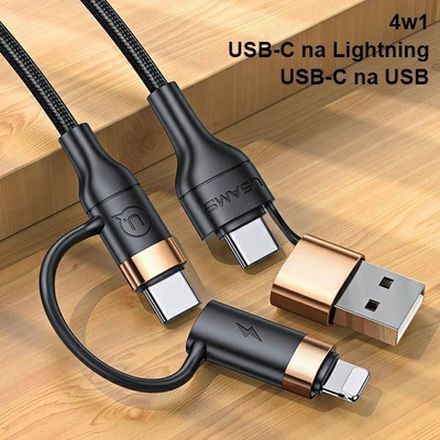 Kabllo USB Usams U62 USA001137, USB A në USB C dhe Lightning, 1.2 m, e zezë
