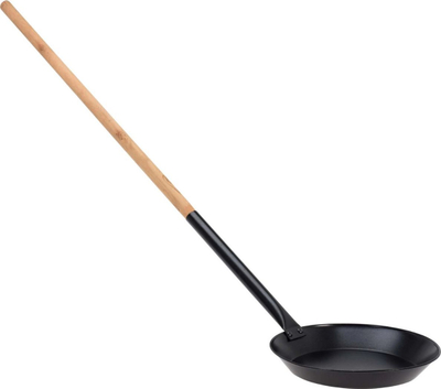 Tigan për kamping pa markë, 25cm, me dorezë të gjatë druri, sipërfaqe jo ngjitëse, i zi