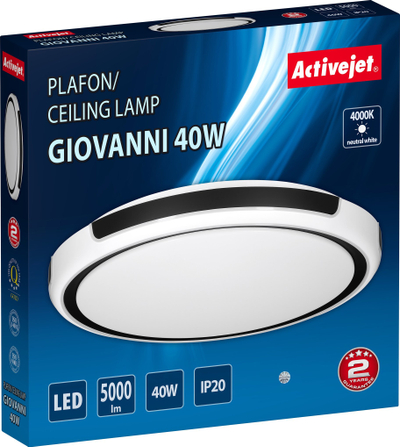 Llambë tavani Activejet AJE-GIOVANNI, 40W, LED, e zezë me të bardhë