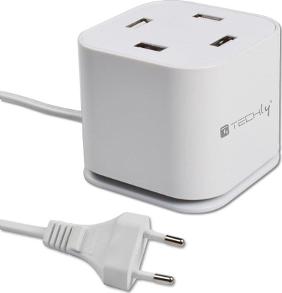 Karikues USB Techly IPW-USB-CUB496, 48W, 4 porta, i bardhë