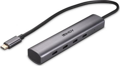 USB HUB Lindy 43384, 4 USB C порти, USB 3.2 Gen 2, темно сива