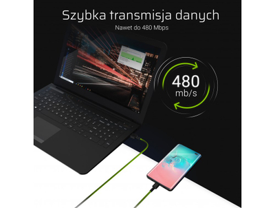 Kabllo USB Green Cell GC Ray, USB A me Lightning, 1.2 m, e zezë