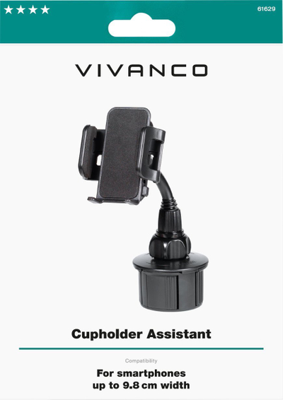 Mbajtëse telefoni për makinë Vivanco Cupholder Assistant, deri 9.8 cm, rrotulluese, e zezë