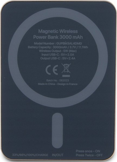 Powerbank wireless Guess GUPBM3ALGSGD, 3000mAh, 5W MagSafe, gold metalik
