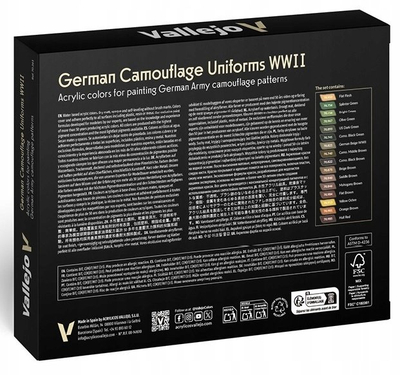 Set boja akrilike Vallejo Model Color German Camo Uniforms WWII, 16 copë, për miniatura, shumëngjyrëshe