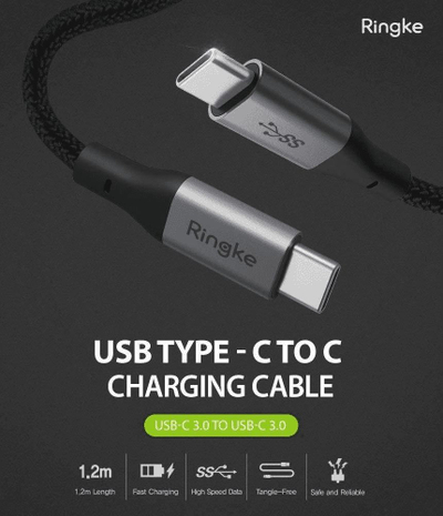 Kabllo Ringke USB C në USB C, 1.2m, 5Gbps, e zezë