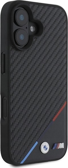 Kapsollë telefoni BMW M Carbon Tricolor Line, MagSafe, për iPhone 16, e zezë