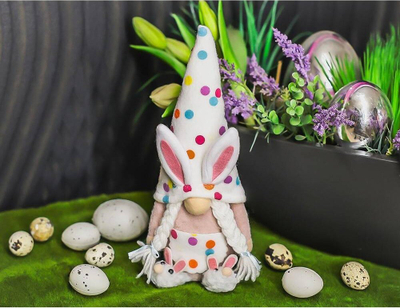 Figurinë për zbukurim Saska Gnome Bunny, 25cm, për pranverë dhe Pashkë, shumëngjyrëshe