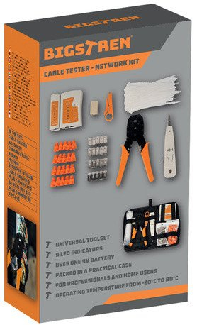 Set veglash rrjeti RJ45 RJ11, tester kabllosh, krimpa dhe zhvesëse, 145 copë