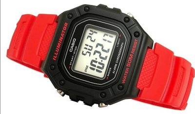 Orë dore Casio W-218H-4B, digjitale, për burra, e kuqe