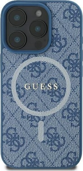 Futrollë Guess 4G PU MagSafe për iPhone 16 Pro Max, kapak i fortë, blu