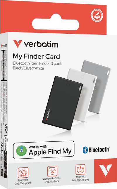 Kartë gjurmimi Verbatim My Finder Bluetooth Card 32141, Apple Find My, karikim pa tela, e zezë argjendtë e bardhë