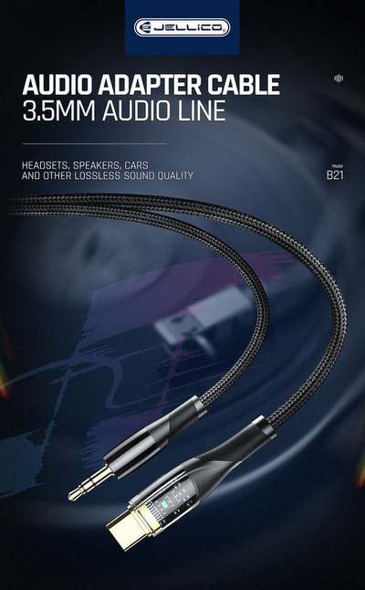 Kabllo audio Jellico B21, USB C me 3.5mm, 1.2m, e zezë