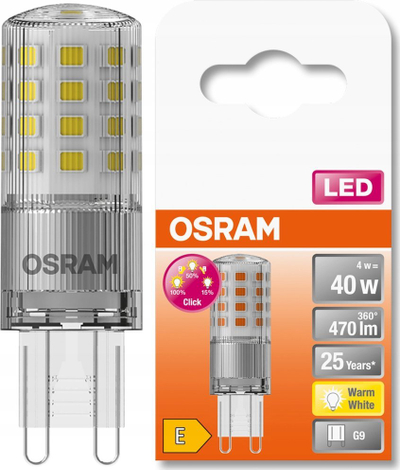 Llambë LED OSRAM G9, 4W, 2700K, transparente, 3 hapa dritësimi