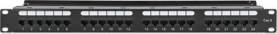Patch panel Intellinet 24 porta RJ45, Cat6 UTP, me mbajtëse kabllosh, i zi