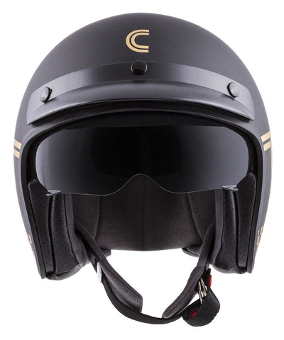 Helmetë moto CASSIDA Oxygen Rondo, polikarbonat, visor dielli, e zezë mat me të artë