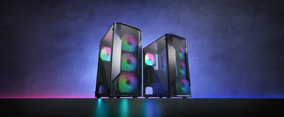 Kuti PC Cougar MX110 RGB Mid Tower, ATX mATX Mini ITX, panel xhami i kalit, e zezë