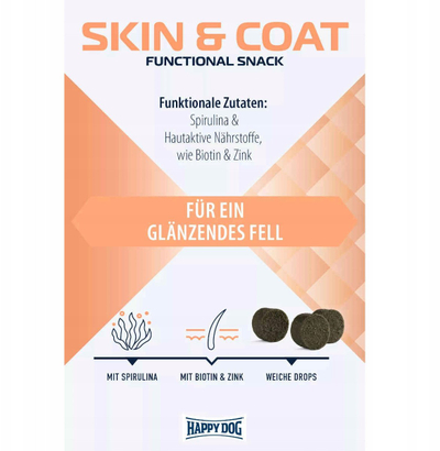Shpërblim për qen Happy Dog Care Snack Skin and Coat, pa drithëra, për lëkurë dhe qime, 100 g