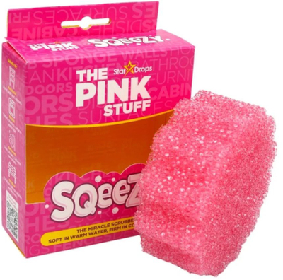 Сунѓер за чистење Stardrops The Pink Stuff Squeezy Scrubber, се приспособува на температурата на водата, розов