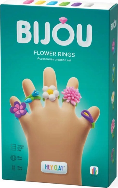 Set modelues Hey Clay Bijou Rings Flowers Tm Toys, 5 unaza, 6 ngjyra