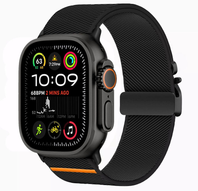 Rrip dore Tech Protect Nylon Clasp për Apple Watch 44 45 46 49mm, najlon i qëndrueshëm, mbyllje metalike, i zi
