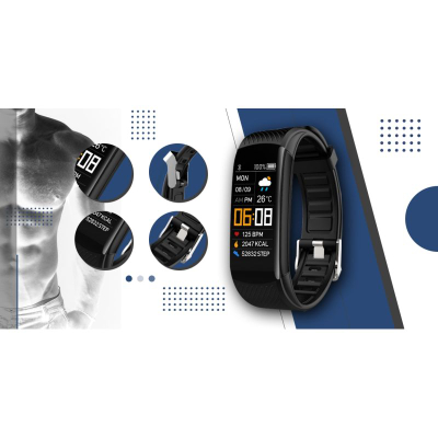 Byzylyk inteligjent Giewont GW200, numërim hapash edhe rrahjesh zemre, Bluetooth, i zi me rrip navy blue