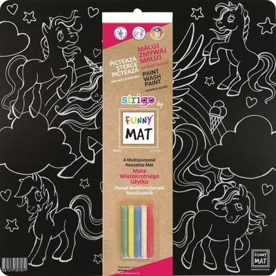 Tapet ngjyrosës Strigo Funny Mat Unicorns, i ripërdorshëm, me shkumësa, i zi