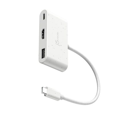 Përshtatës j5create Eco-Friendly USB-C në HDMI/USB-A, 100W, i bardhë