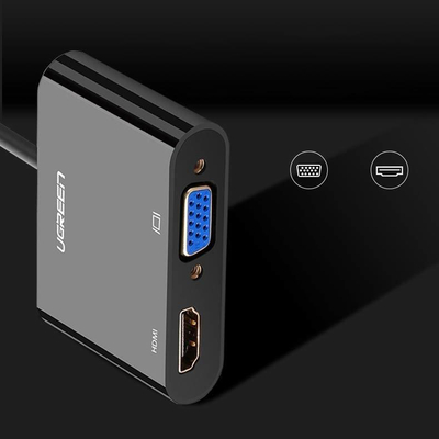 Adapter video Ugreen HDMI në VGA dhe HDMI, me dy dalje bashkë, gri