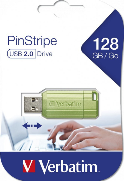 USB Verbatim PinStripe, 128GB, USB 2.0, e gjelbër