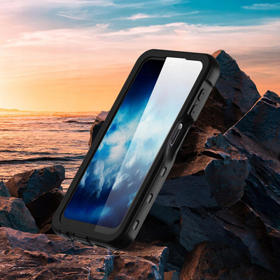 Kuti mbrojtëse ujërezistuese IP68 me rrip dore për Samsung Galaxy A25 5G, mbulim 360°, e zezë