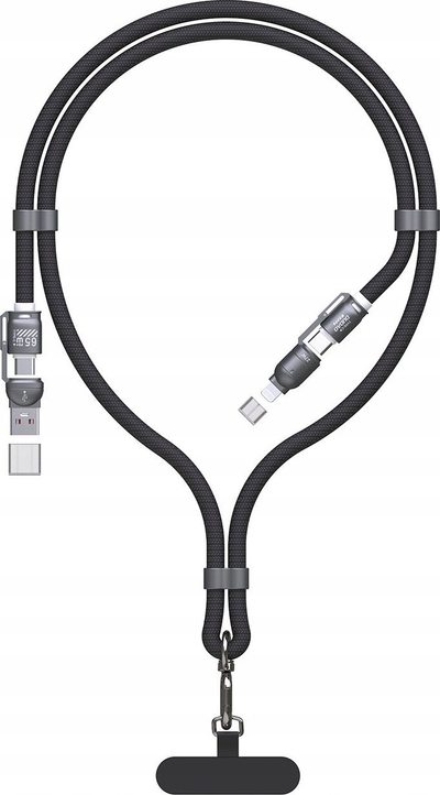 Kabllo karikimi Dudao L20MAX 4n1, USB-A USB-C Lightning, 65W PD QC, 1.5m, e zezë
