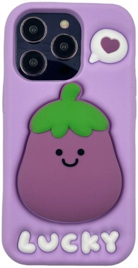 Maskë silikoni 3D Eggplant me mbajtëse për iPhone 13 Pro, vjollcë