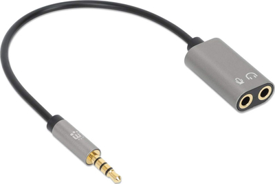 Adapter audio Manhattan 356107, 3.5mm mashkull në 2x 3.5mm femër, 20cm, argjend e zezë