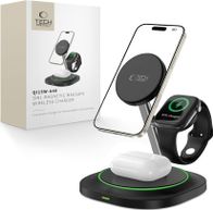 Karikues wireless Tech-Protect QI15W-A46 3in1, MagSafe, për telefon orë kufje, i zi